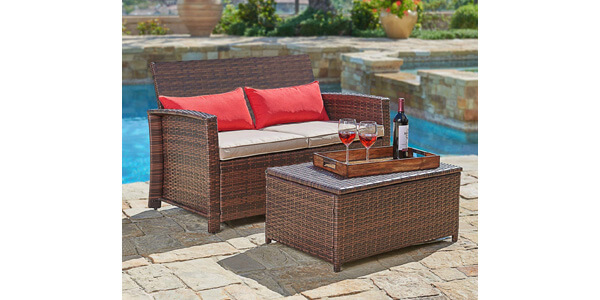 Suncrown Outdoor Furniture Wicker Love-seat 